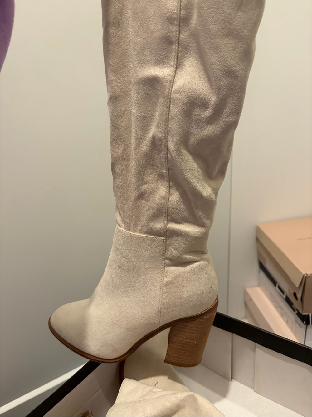 CCOCCI Nicole Cream Over-The-Knee Suede Block Heel Boots